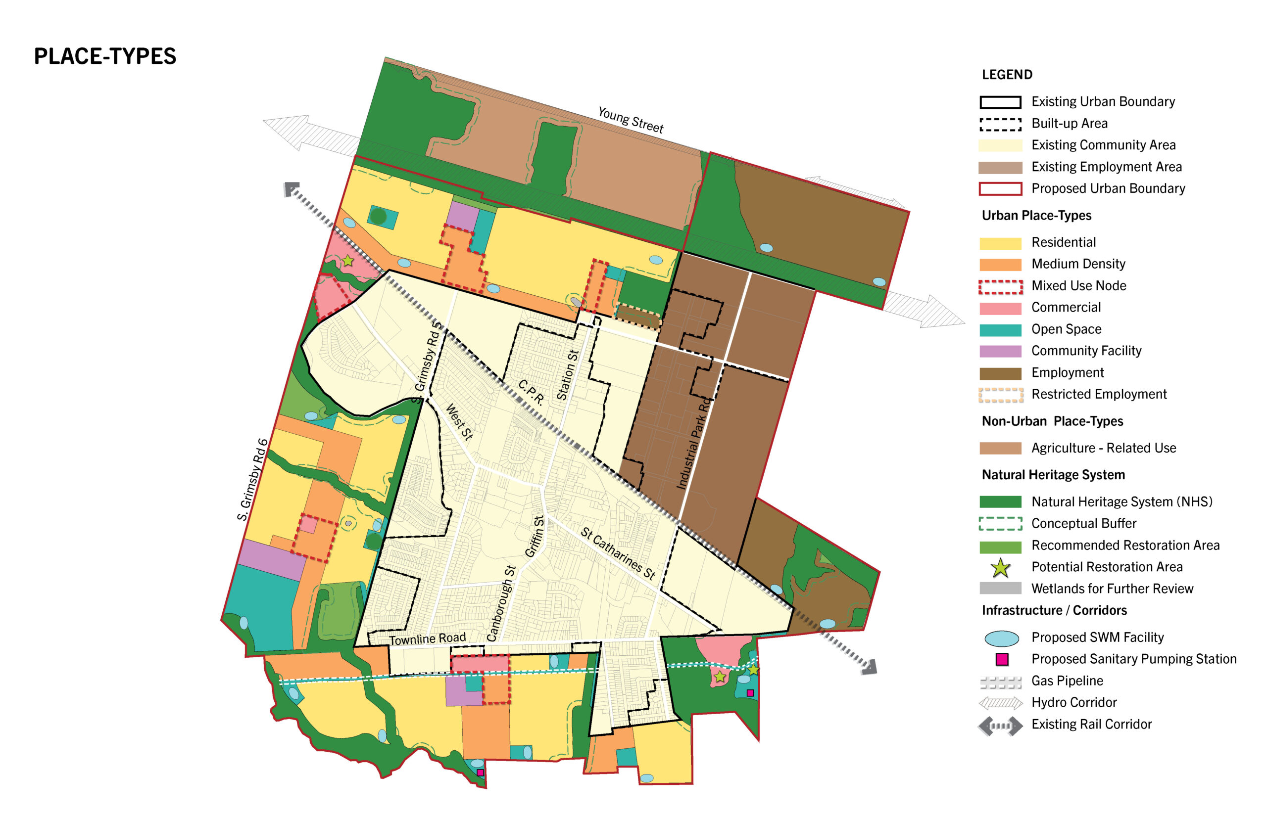 This plan shows the proposed land uses or place-types for the urban expansion area.